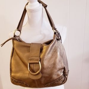 Savanna Women Leather Hobo Handbag Bronze Gold Pebble Leather